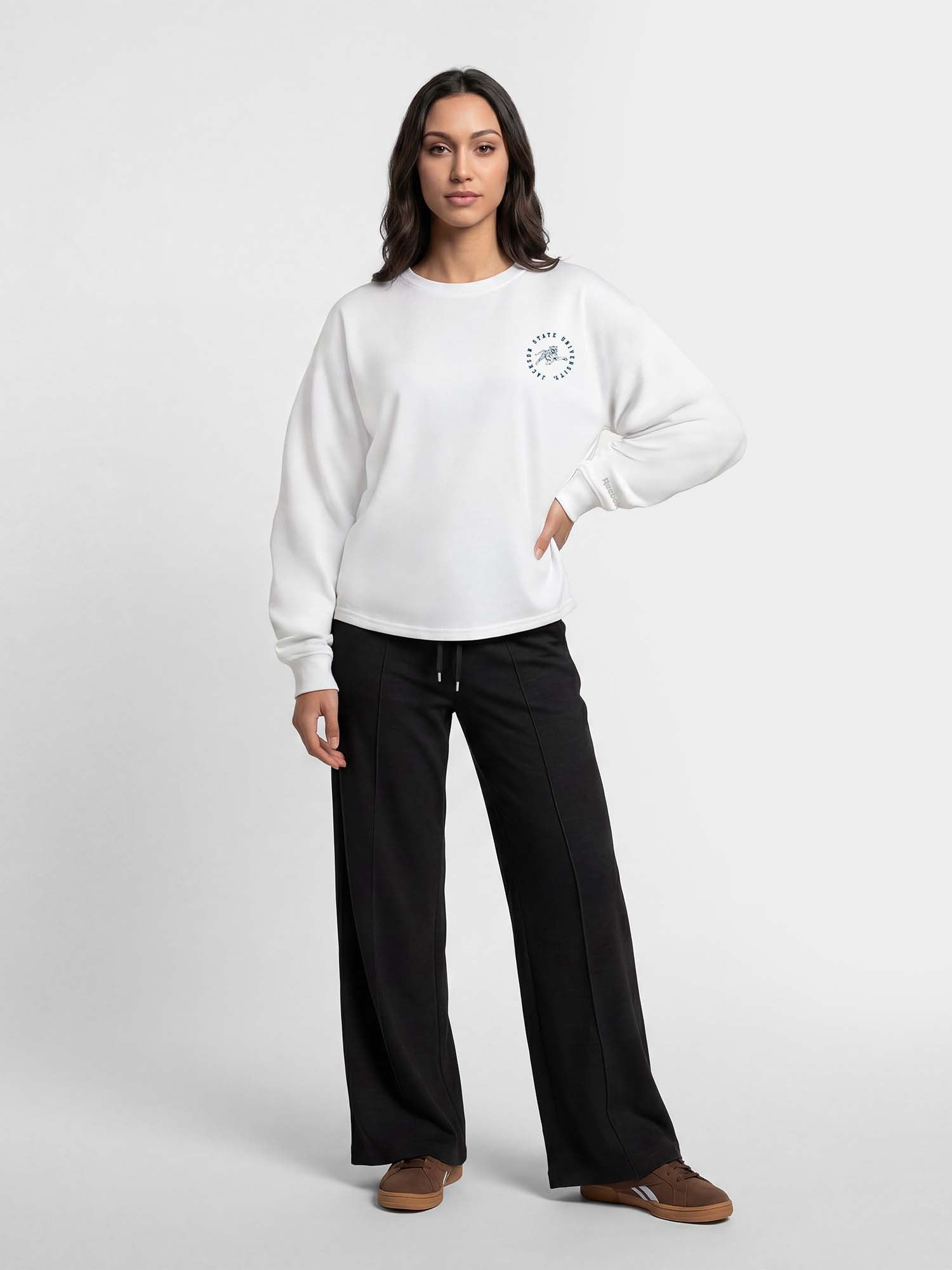 Jackson State Tigers Reebok Womens White Heavyweight Cotton Long Sleeve Pullover