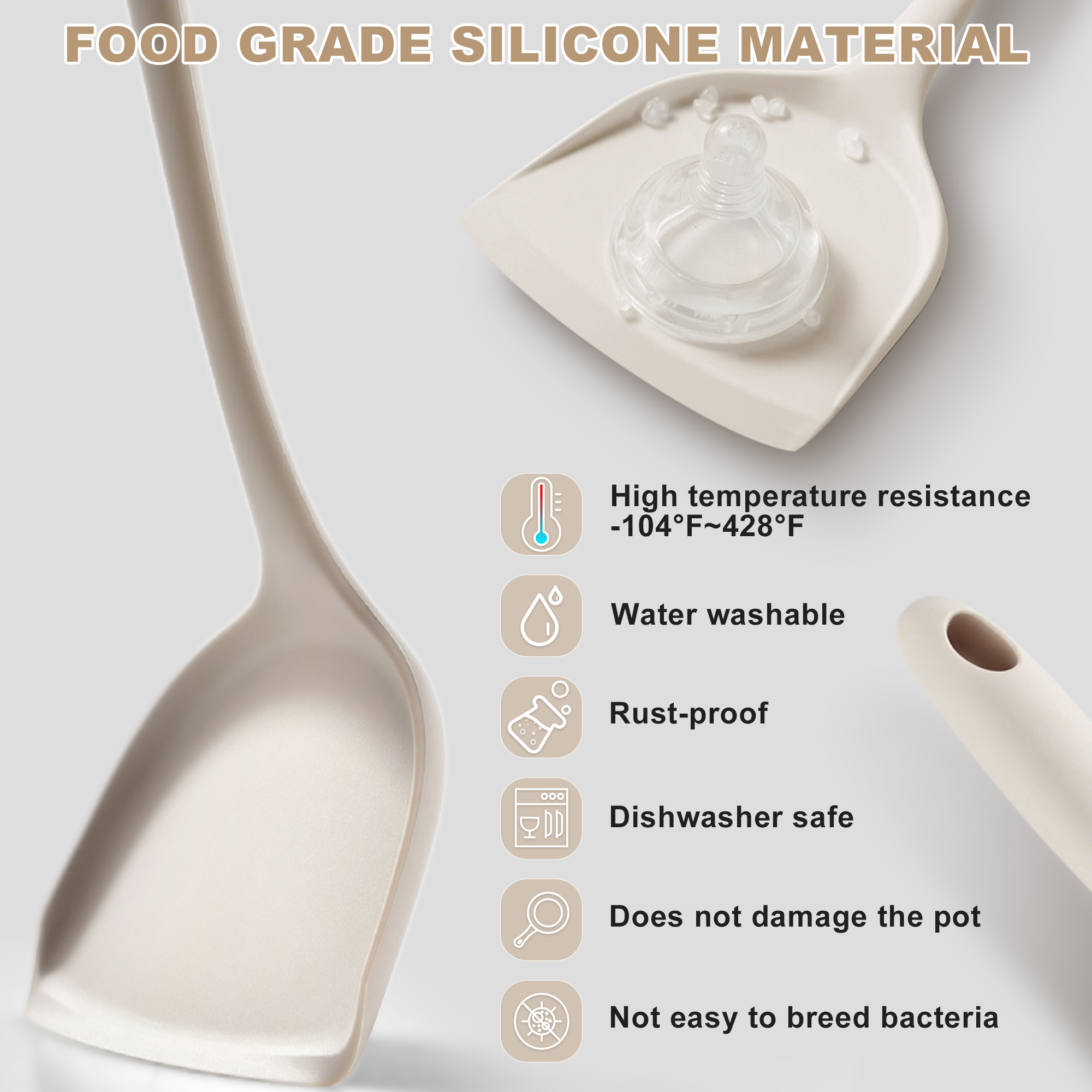 YUOFD 21PCS Silicone Cooking Utensils Set with Holder, Heat Resistant to 428°F, BPA-Free Kitchen Tools for Nonstick Cookware, Khaki
