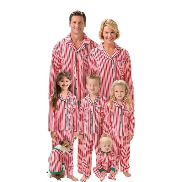 Family Christmas Pajamas Set Striped Print Mother Kids Matching Clothes Button Shirt+Trousers Children Clothing Xmas Look Pijama
