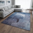 thumbnail image 2 of HomeRoots 665282 8 x 10 ft. Navy Blue & Ivory Abstract Transitional Washable Machine Made Rectangle Area Rug with UV Protection, 2 of 9