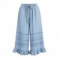thumbnail image 4 of Mutghys Wide Leg Jeans for Women Ruffle Hem Elastic Waist Drawstring Solid Color Denim Jeans with Pockets Vacation Party Loose Comfy Casual Jeans S-2XL, 4 of 5