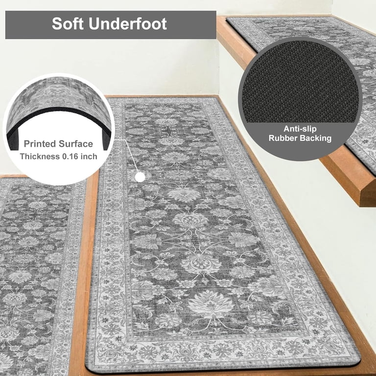 Clearance 15pcs 30 x 8 Non Slip Stair Treads for Indoor Wooden Steps Anti Slip Carpet Stair Runner Reusable and Stick Carpet Covers for Kids,Elderly and Pets Grey Leaves (Gray