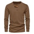 thumbnail image 5 of Mens Henley Shirts Casual Stylish Tshirt Lightweight Summer Basic Tee Solid Long Sleeved Stand-up Neck Button Casual Breathable T-shirt Brown L, 5 of 5