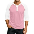 thumbnail image 2 of Lumtrix Men's Henley Cotton Shirt Casual 3/4 Sleeve Lightweight Button Baseball T Shirts Raglan Classic Color Block Top Light pink 2XL, 2 of 7