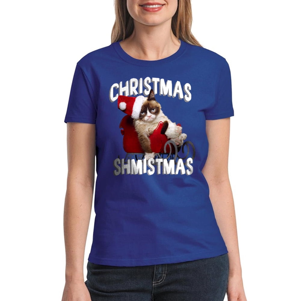 Grumpy Cat Christmas Shmistmas Women's Royal Blue Tshirt NEW Sizes S