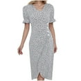 thumbnail image 1 of XDZJLR Robes pour Femmes Imprimé Midi avec Manches Bouffantes et Ourlet Robe Col en V, 1 of 5