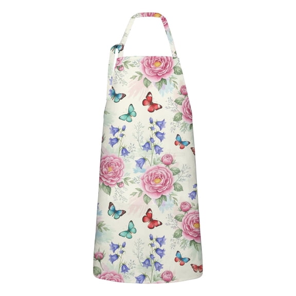 Pioneer Flower Floral Print Pattern Apron for Women and Men, Cotton Linen Waterproof with Pockets, Adjustable, 33x27 Inch for Kitchen, Gardening, BBQ, Salon