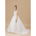thumbnail image 3 of Knee LengthFlower Girl Dresses V Neck Tulle Layers Birthday Party Dress Lace Princess Pageant Dress for Girls White 8 -9Years, 3 of 8