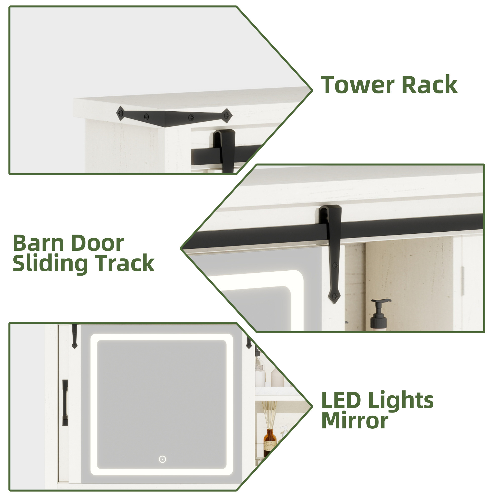 Uforic 47" Bathroom Medicine Cabinet with LED Lights Mirror, Wall Mounted Cabinet with Doors and Shelves, White