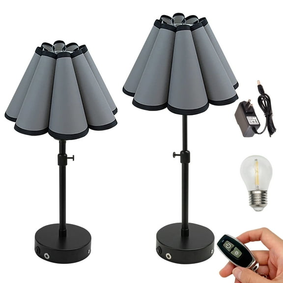 Kiven Cordless Table Lamp Indoor Adjustable Height, Battery Operated Nightstand Lamp with Brown Fabric Lampshade, Rechargeable Modern Bedside Lamp for Bedroom Shelf Restaurant Kitchen Bars, 2 Pack