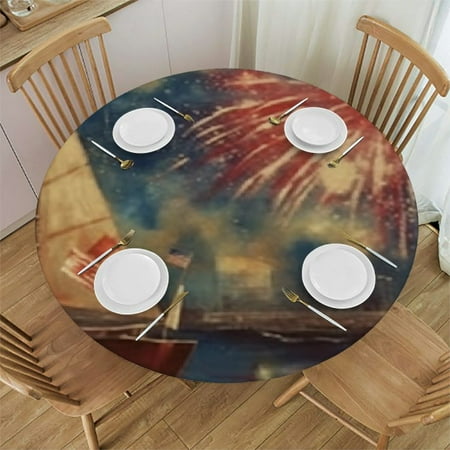 

Sheronv Fireworks Round Tablecloth 100% Polyester Stain-Resistant Washable Indoor Outdoor Dining Kitchen Farmhouse Decor Full Width Single-Sided Printing 46 -50