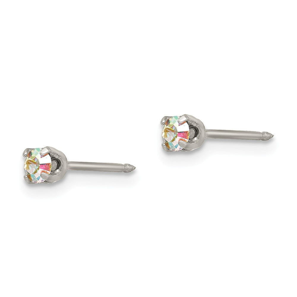 Children's Inverness Stainless Steel 3 MM Aurora Borealis Crystal Stud Earrings 