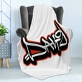 thumbnail image 4 of David Soft Flannel Fleece Throw Blanket, Modern Wall Writing Typography Boys Birthday Theme Scribbling Name, Cozy Plush for Indoor and Outdoor Use, 60" x 80", Vermilion White, by Ambesonne, 4 of 5