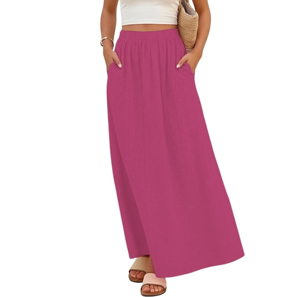 TaTaai Women's High Waist Maxi Skirt Solid Color Tie Detail Hollow Out Long Skirt Tiered Ruffle Hem Boho Summer Skirt Gift