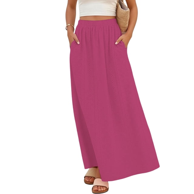 TaTaai Women's High Waist Maxi Skirt Solid Color Tie Detail Hollow Out Long Skirt Tiered Ruffle Hem Boho Summer Skirt Gift