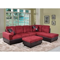PonLiving Furniture 3 PCS Sectional Sofa Set, L-Shaped Sectional Couch 103" W for Living Room, with Storage Ottoman and Matching Pillows (Right Hand Facing, Red)