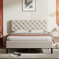 thumbnail image 2 of BTMWAY Full Size Bed Frame, New Upgraded Linen Fabric Upholstered Platform Bed with Button Tufted Headboard, No Box Spring Needed, Full Bed for Kids Teens Adults, 400lbs Capacity, Easy Assembly, Beige, 2 of 8