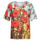thumbnail image 4 of Camiseta de cuello en V con estampado de flores escénicas de talla grande informal a la moda para mujer Fridja  hjk3913, 4 of 8
