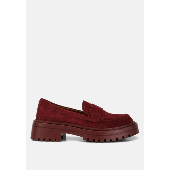 Honora Suede Chunky Loafers In Burgundy