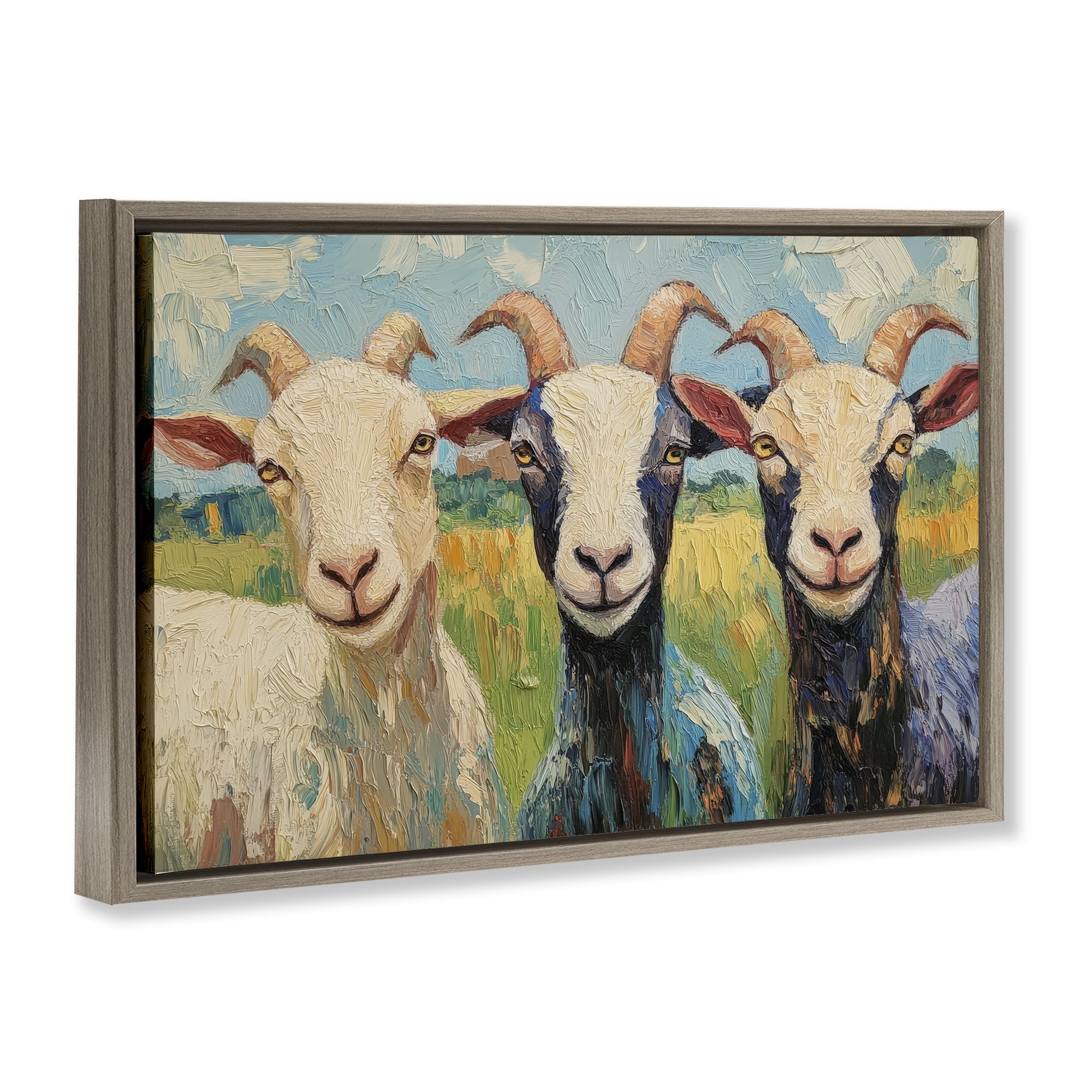 Stupell Industries Billy Goats in Bright Pasture Brown Framed Floater Canvas Wall Art, design by Petal Prints Design