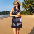 thumbnail image 3 of Vsdgher Robes d'Été Imprimé Chat Lune Violette pour Femmes Robe de Plage Décontractée Col en U Sans Manches Robe d'Été Ample avec Poche, 3 of 7
