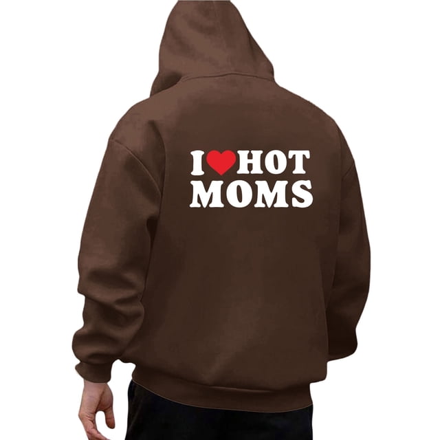 VBARHMQRT Chandail à Capuchon Noir pour Hommes Mode Décontractée Ample Multicolore I Love Hot Moms Chandail à Capuchon Imprimé