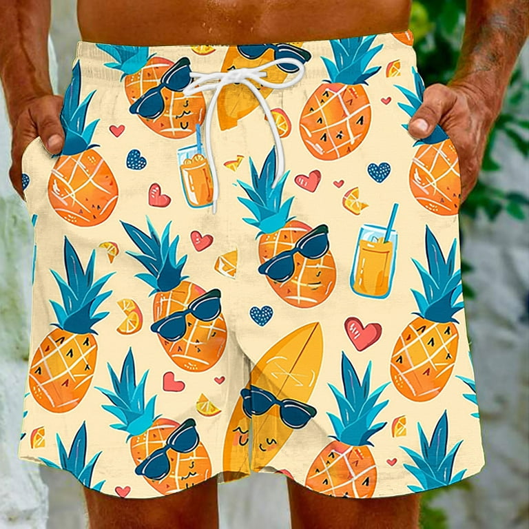 Xysaqa Men's Swim Trunks Funny Pineapple Print Drawstring Elastic