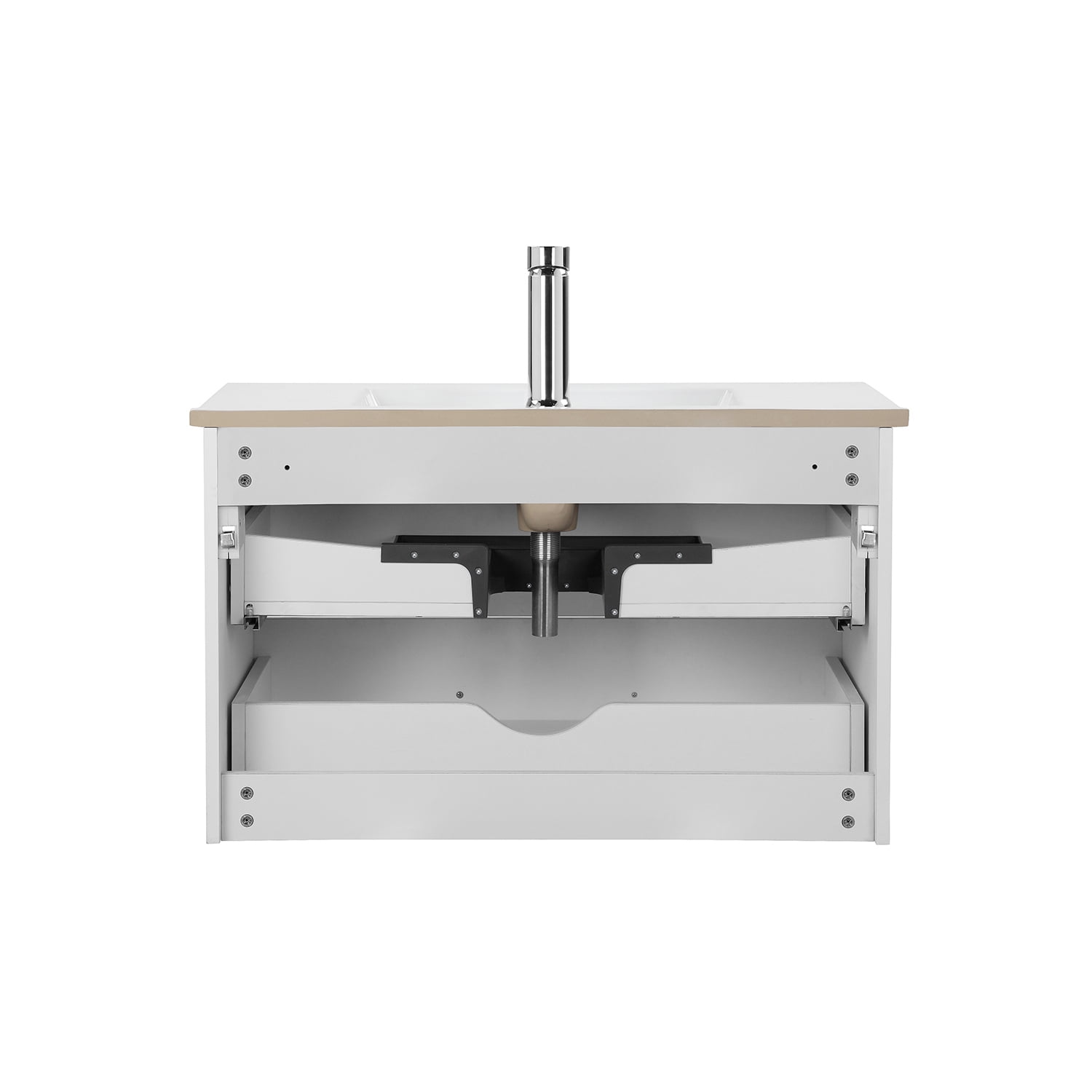 Demi Bonn 32" Wall-Mounted Bathroom Vanity with Ceramic Sink and 2 Soft-Close Drawers, Faucets and Drains Not Included, White