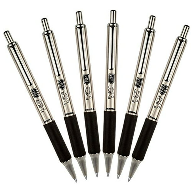 6 Pens Zebra F-402 Stainless Steel Retractable Ballpoint Pen, 0.7mm ...