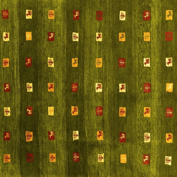 Ahgly Company Machine Washable Indoor Square Abstract Yellow Contemporary Area Rugs, 5' Square