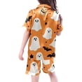 thumbnail image 5 of CONZONE Halloween Pajamas for Toddler Girls Printed Short Sleeve Button Down Tops Shorts with Pants Hallowmas Loungewear Soft 3 Piece Girls Pjs Set Size 3-4 Years, 5 of 7
