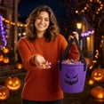 thumbnail image 5 of Halloween Candy Bucket Light Up Pumpkin LED Glowing Basket with Handle for Kids Trick or Treat Party Decor by OVFUIZ, 5 of 7