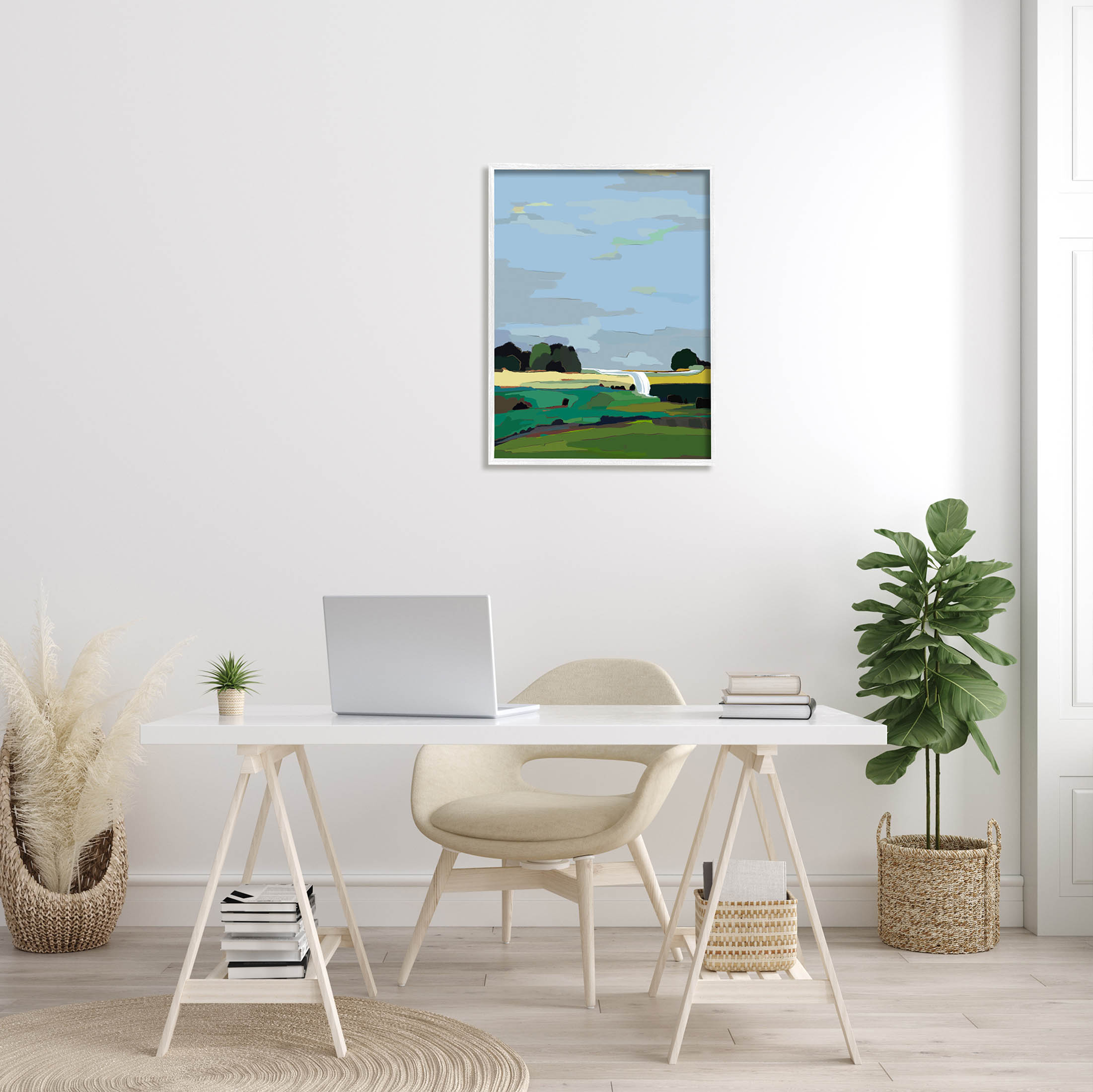 Stupell Industries Flowing Stream Rural Landscape Graphic Art White Framed Art Print Wall Art, Design by Nikita Jariwala