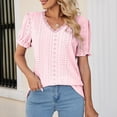 thumbnail image 5 of Fesfesfes Ladies T Shirts Women's Casual Fashion Hollowed Out V-neck Bubble Sleeve T-shirt Going Out Tops L(US:8), 5 of 9