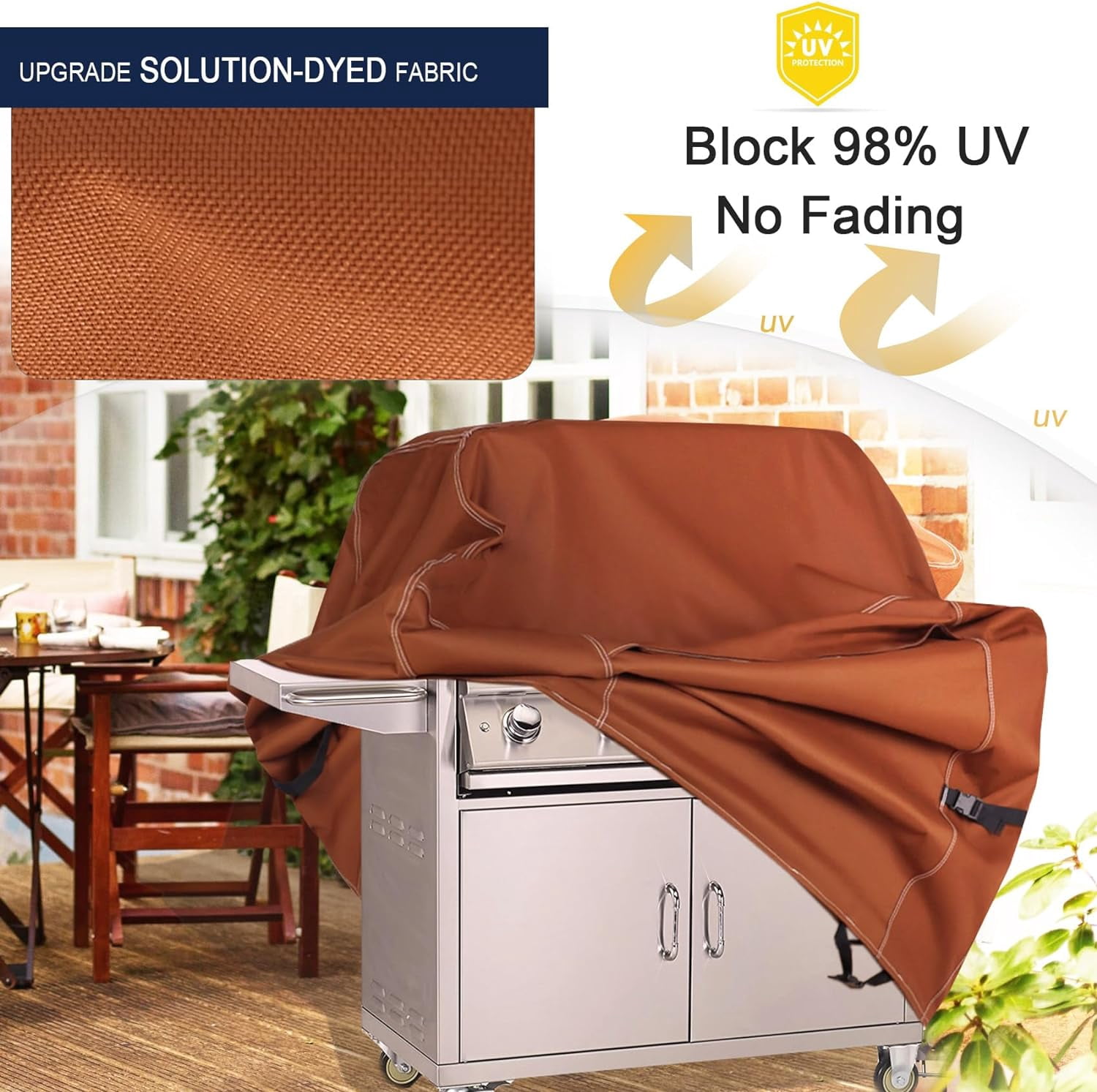 Outdoor BBQ Grill Cover 60 Inch 3-4 Burner Waterproof Heavy Duty Patio Barbecue Cover for Weber, Char-Broil, Brinkmann, Jenn Air, Nexgrill Grills and More, Brown