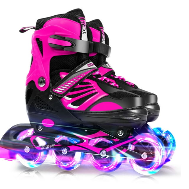 Patins à Roues Alignées Réglables Lumineux avec Roues vers le Haut pour Filles et Garçons Adolescents Patins à Roues Alignées