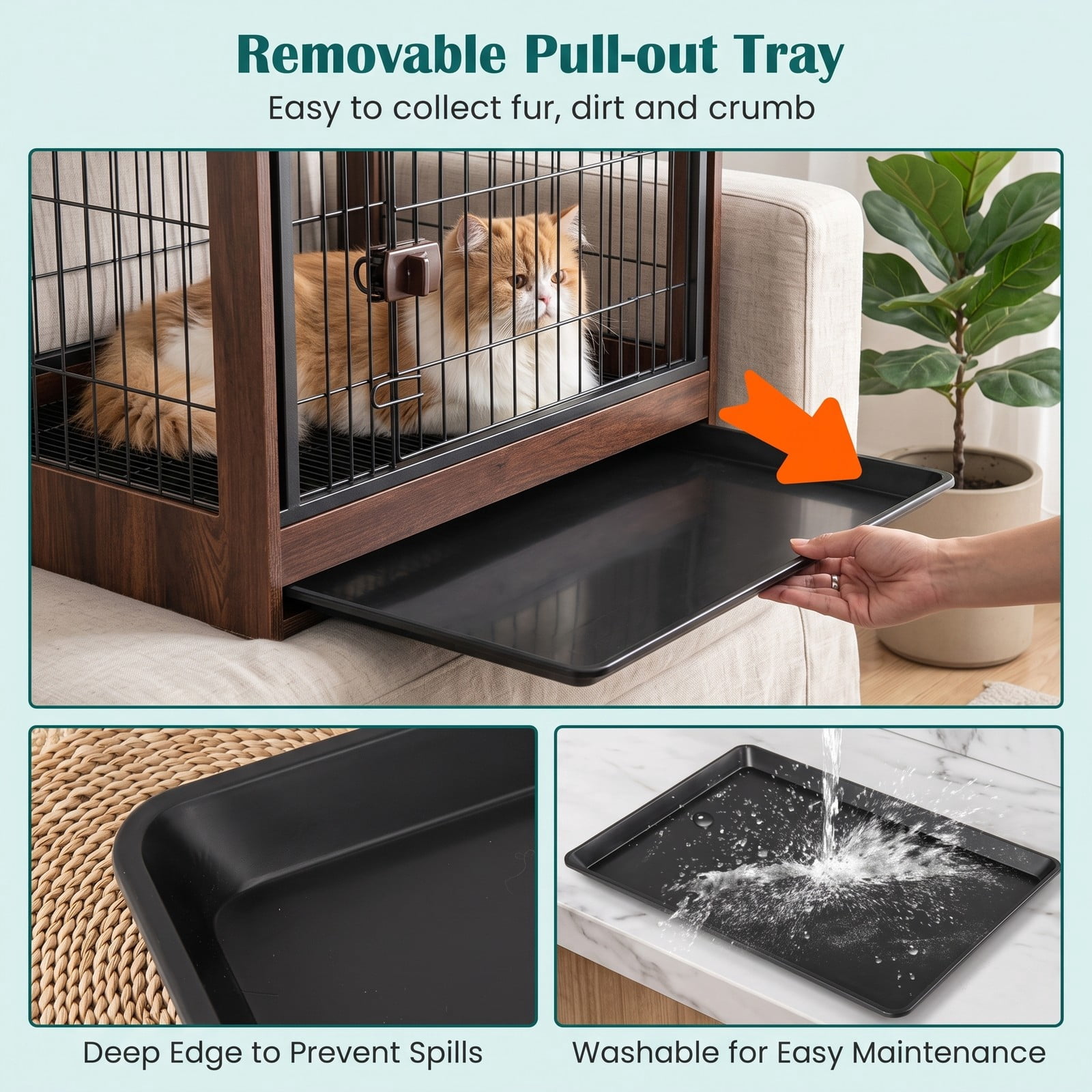 ALPULON Dog Crate Indoor Dog Cage End Table with Removable Tray and Lockable Door, Heavy Duty Metal Wood Furniture Style Pet Kennel for Small Medium Dogs, Rustic Brown