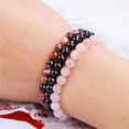thumbnail image 3 of Natural Stone Bracelet 8mm Rhodonite Rose Pink Quartzs Amethysts Hematite Bracelets For Women Men Jewelry., 3 of 15