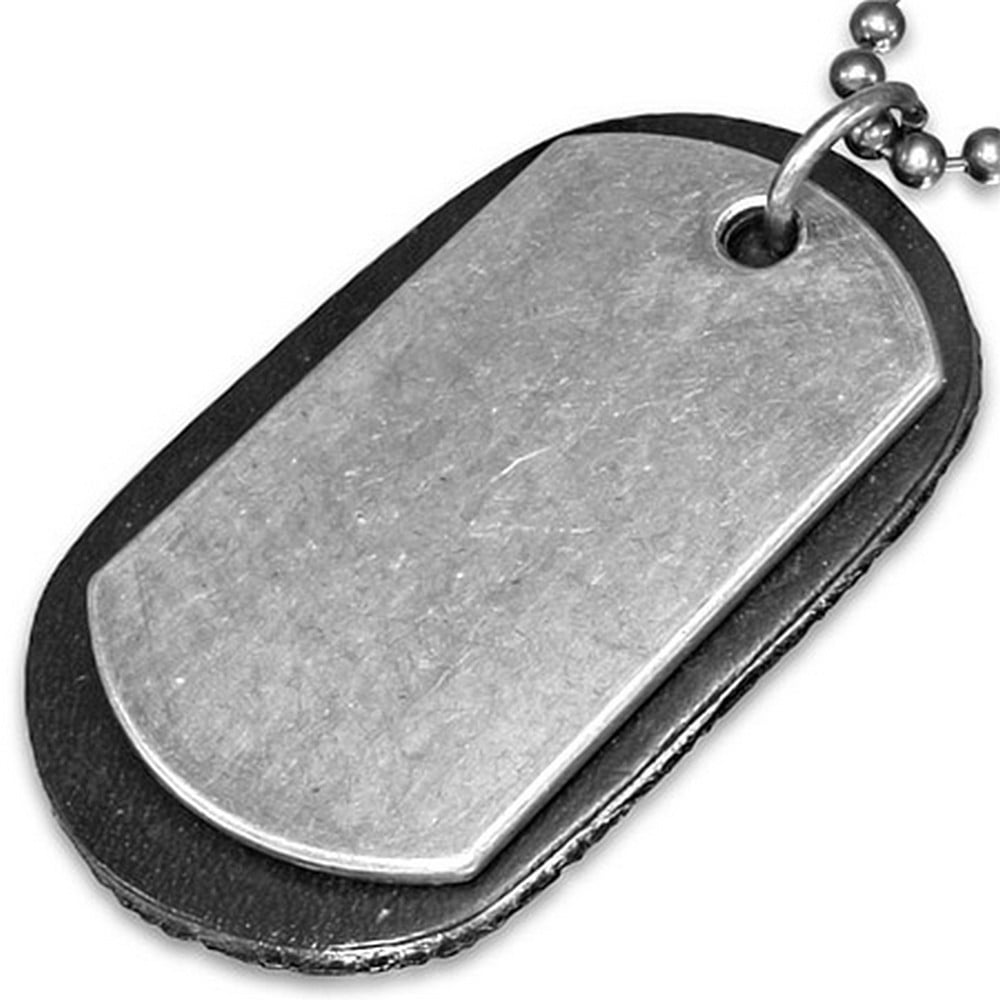 Fashion Alloy Black Leather Double Military Dog Name Tag Mens Pendant
