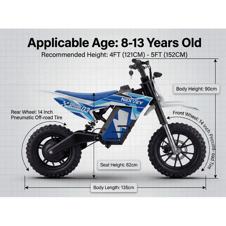 NEXVEY SPARK03 Electric Dirt Bike for Kids, 1000W Motor, 48V 13Ah