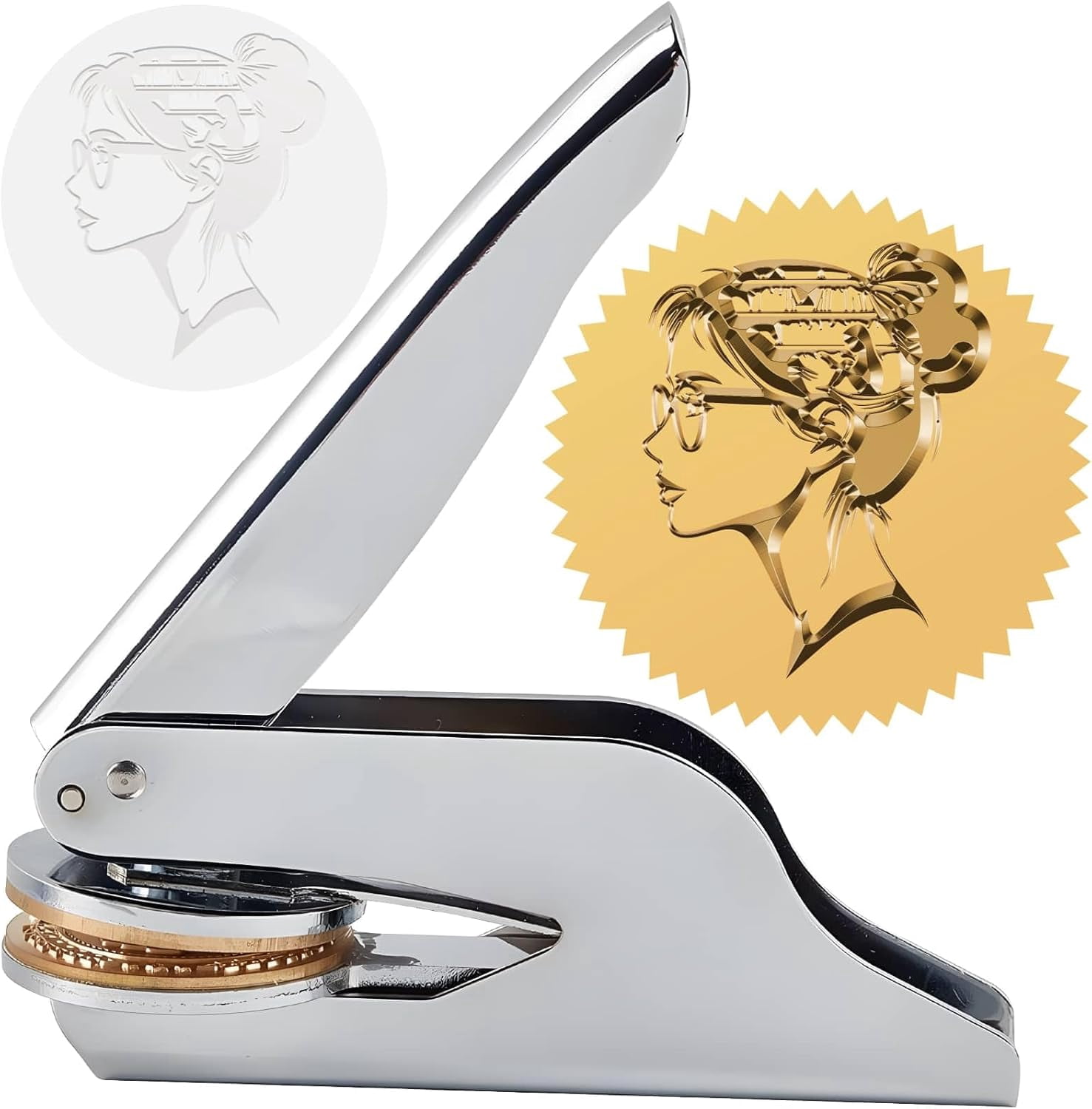 Four-Leaf Clover Embosser Stamp 1.6in Stainless Steel Seal Hand Held Embossing Sealing Stamp Book Lovers Teacher Ex Libris Library Notary for diy making