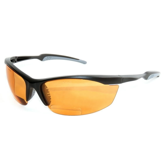 Safety Vu Bifocal Safety Glasses in Black Frame with Orange  2.00 Magnifier.