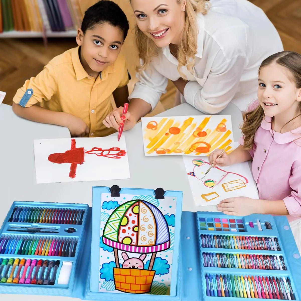 208-Pack Art Supplies, Deluxe Portable Art Set Crafts Drawing Painting Coloring Kit, Kids Adults Art Set with Double Sided Trifold Easel,Creative Gift Box for Artist Beginners Kids Girls Boys,Blue