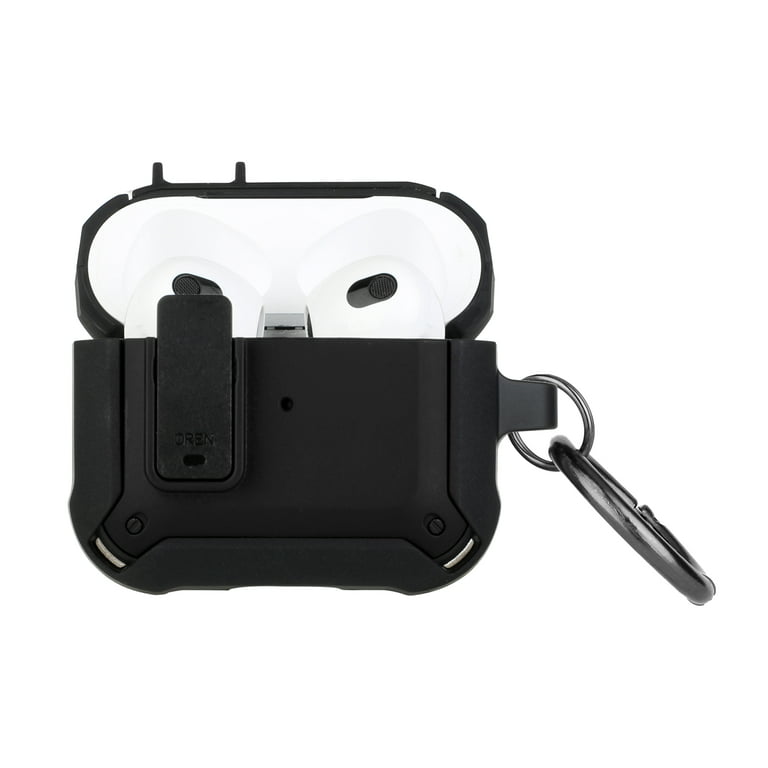 Xpm Compatible with Apple AirPods Pro 2 (2nd Gen 2022) ShockProof Hybrid  With Metal Hook Carabiner & Switch Closure Full-Body Rugged [ Black ]