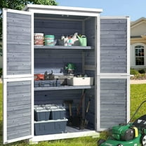 Lofka Wood Garden Shed, Outdoor Storage Cabinet with Ventilate Shutter and Asphalt Roof, Grey