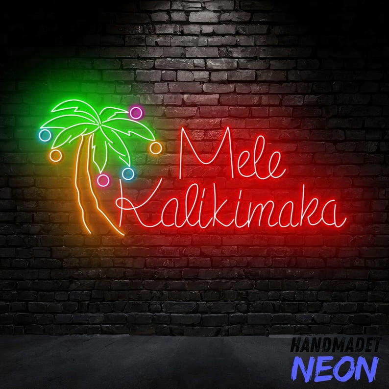 Handmadetneonsign Mele Kalikimaka Neon Sign, Merry Christmas Led Sign, Palm Tree Hawaii Neon Light, Hawaiian Xmas Decor 82804