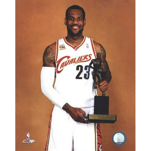 LeBron James with the 2009-10 MVP Trophy Sports Photo