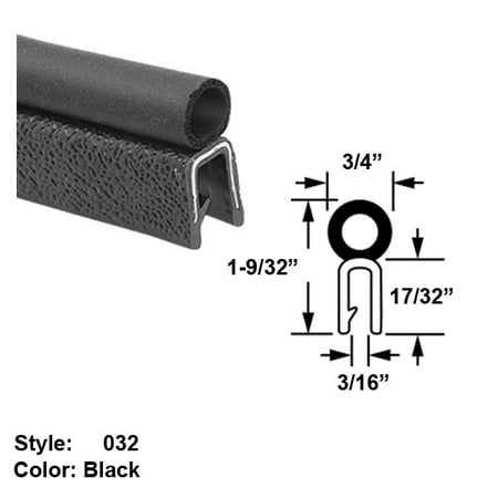 Water and Weather Resistant Hollow Foam Rubber Push-On Seal with Bulb on Top, Style 032 - Ht. 1-9/32" x Wd. 3/4" - Black - 10 ft long