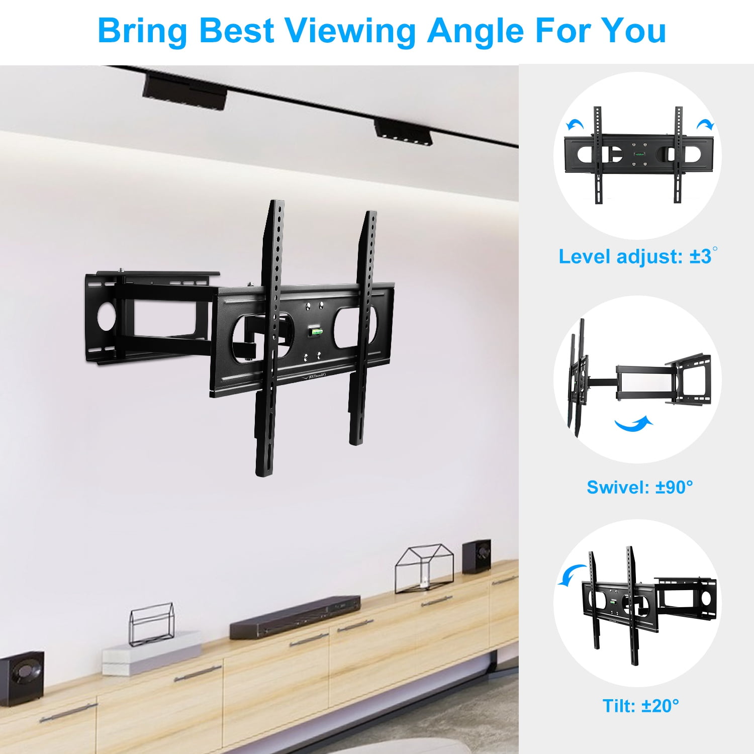 Moclever Full Motion TV Wall Mount Swivel Tilt TV Wall Rack Support 37-70” TV Wall Mount Max VESA 600x400mm Holds up to 99LBS, Black