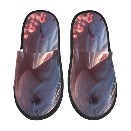 Balery Flower White Horse Slient Indoor Furry Fleece Comfort House Shoes Soft Non-Slip Home Shoes Cotton slippers House Slippers-- Large